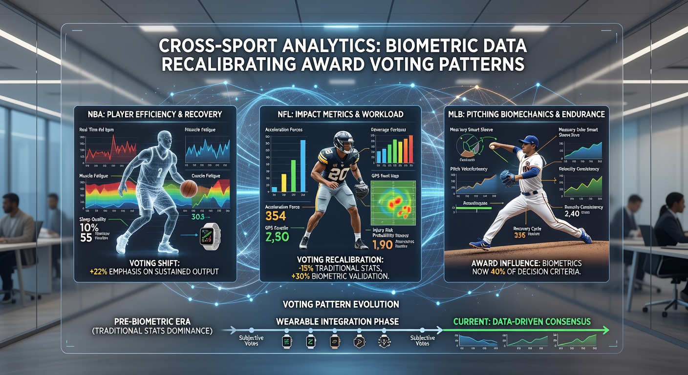 Wearable sensor data influencing sports award analysis across leagues