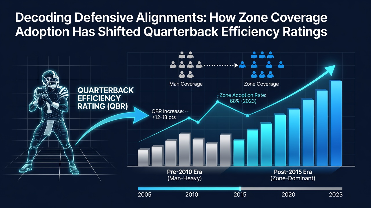 Quarterback throwing under zone coverage defense in NFL matchup