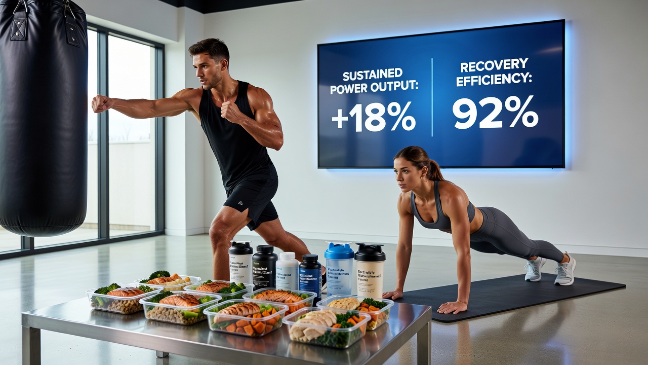 Nutrition planning session showing meal prep and supplement protocols used by athletes across boxing, floor exercises, and sculling