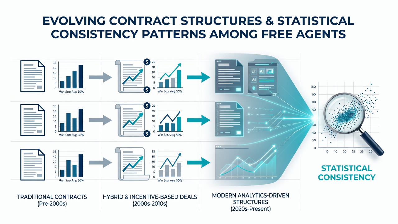 Infographic comparing statistical variance in free agent performance under short-term versus long-term contracts in major sports leagues