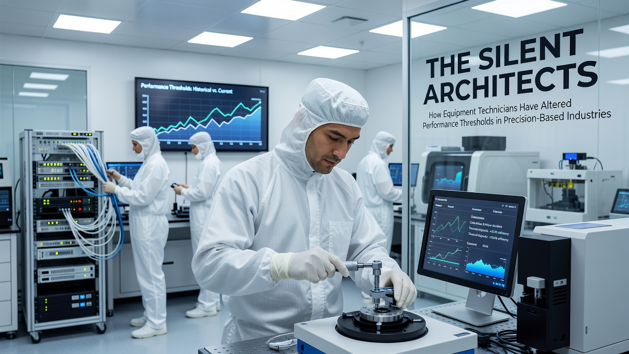 Technician using digital sensors to test equipment precision in a shooting range