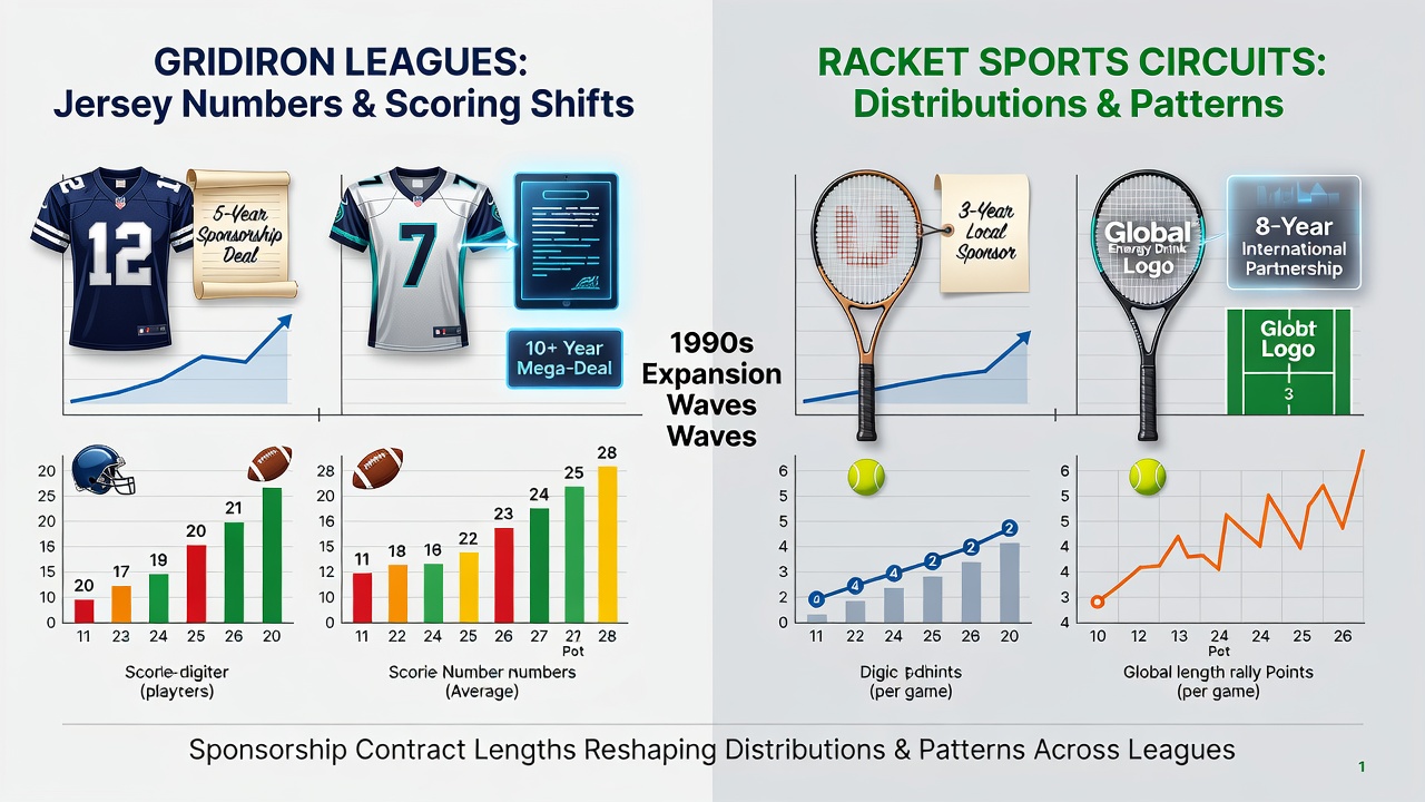 Visual representation of jersey number trends in professional gridiron leagues from the 1990s onward