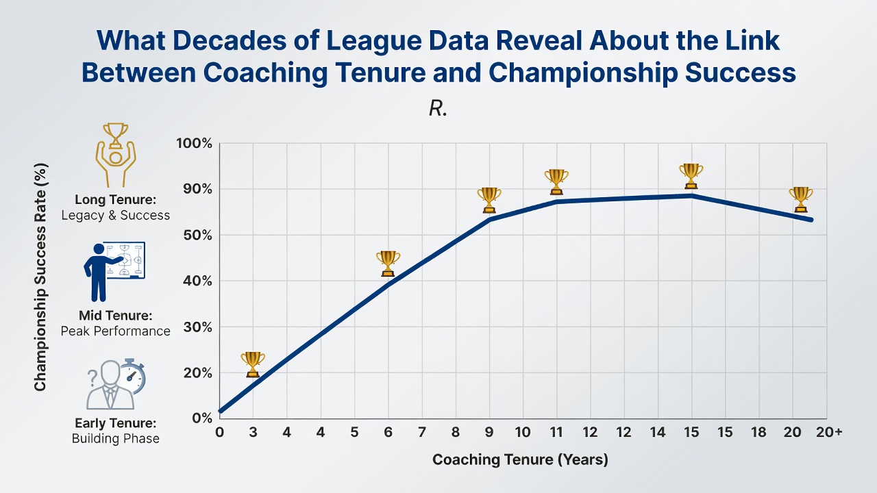 Chart comparing average tenure lengths against championship frequency in the NBA, MLB, and NHL